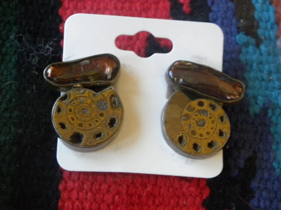 Pendientes CLIP ON AMY KAHN RUSSEL l plata esterlina perlas amonita 1-1/8" Foto 2 de 4