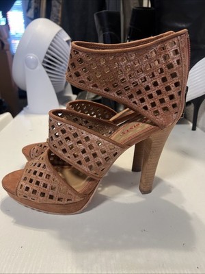 Miss Sixty Sandals Boots 39 Caged Gladiator Pump Mules High Heel Brown Laser Cut