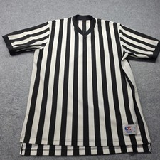 Men Cliff Keen Referee Black White Striped V-Neck Official Shirt Made in USA