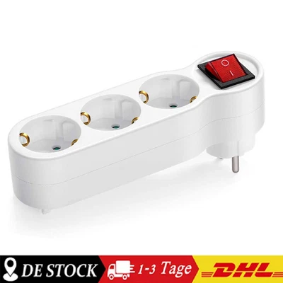 MARKENLOS 3fach Steckdosenadapter Mehrfachstecker Adapter für Steckdose mit Schalter