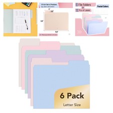 Vibrant 6-Pack Pastel File Folders with Labels - Perfect for Office Organization