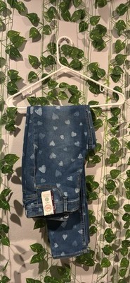 Cat & Jack Girls Blue Heart Jegging Jeans Size 14-16 Stretch Pull On Denim