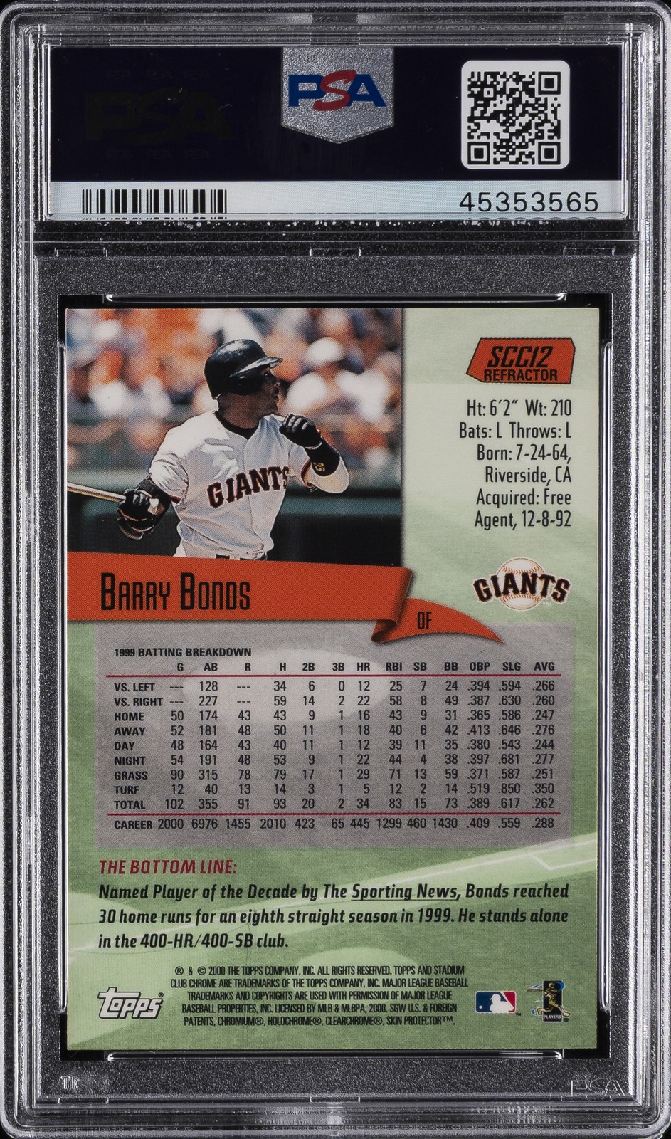 2000 STADIUM CLUB CHROME PREVIEW REFRACTOR #SCC12 BARRY BONDS PSA 9 view 2