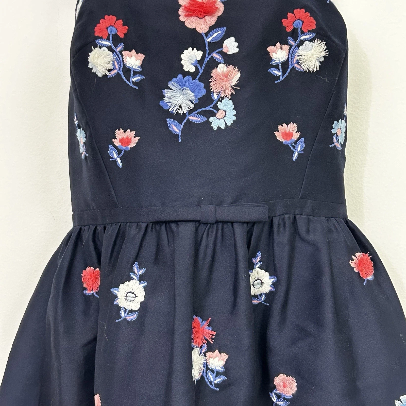 Mini Abito Kate Spade New York Taglia 8 Pom Ricamato Halter Blu Navy