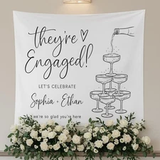 Personalized Engagement Party Banner Custom Tapestry Champagne Wall Decor
