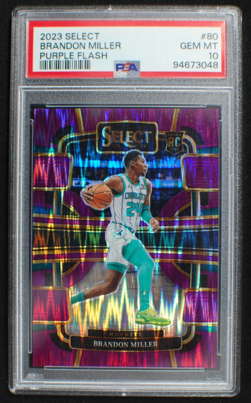 🌟 BRANDON MILLER 2023-24 Panini Select #80 PURPLE FLASH PRIZM RC /175 - PSA 10