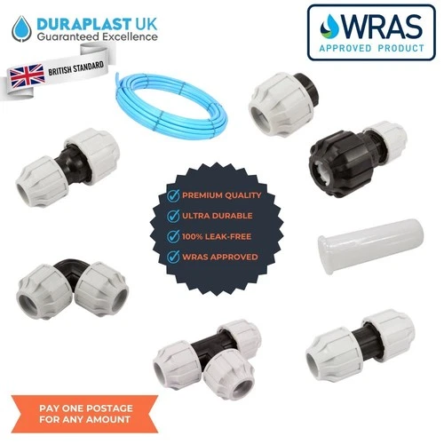 MDPE Water Pipe Compression Fittings 20mm 25mm 32mm WRAS Approved Plastic