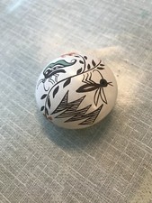 acoma pueblo navajo pottery seed pot white design by Henderson H1.5" x D2"