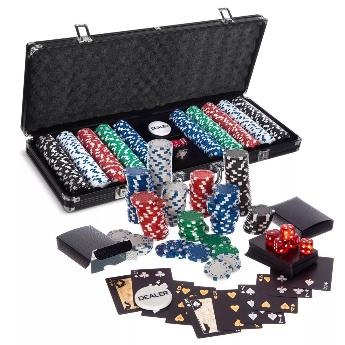 New Poker Set 500 Pcs Laser Chips Texas Hold Em Cards Dice Decks Casino Game