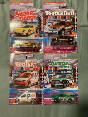4 Match Box Cars Candy Theme SugarDaddy, TootsieRoll, Tootsiepop, and JuniorMint