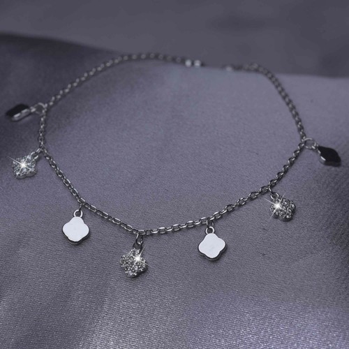 18k white gold made with SWAROVSKI crystal clover Shamrock cable chain bracelet - Picture 4 of 11