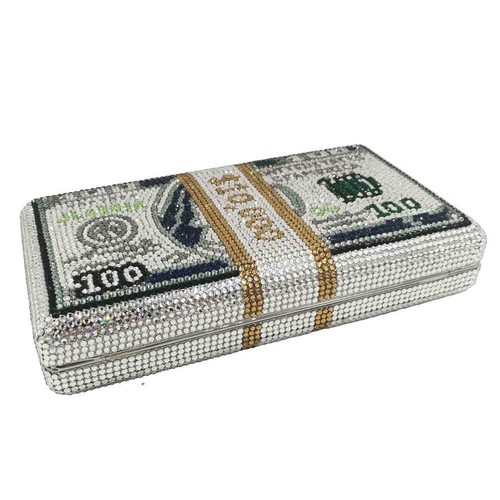 Nuevo Tamaño Grande Cristal Billetera Dollar Diseño Lujo Diamante Bolso de Noche FiestaClub - Imagen 6 de 10