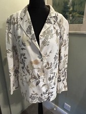 Stunning Ladies Jacket By Artigiano Size Xl In Beige Wirh Brown Leaf Pattern