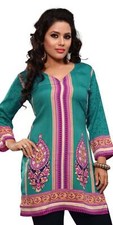 Tunic for Women Printed Short Crape Kurti Kurta V-Neck 3/4 Sleeves Top 1915-34.