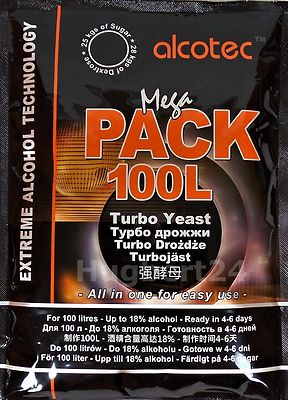 Alcotec Mega Pack 100L Turbohefe Vodka Alkohol Gärhefe Hefe Brennhefe 18% brauen