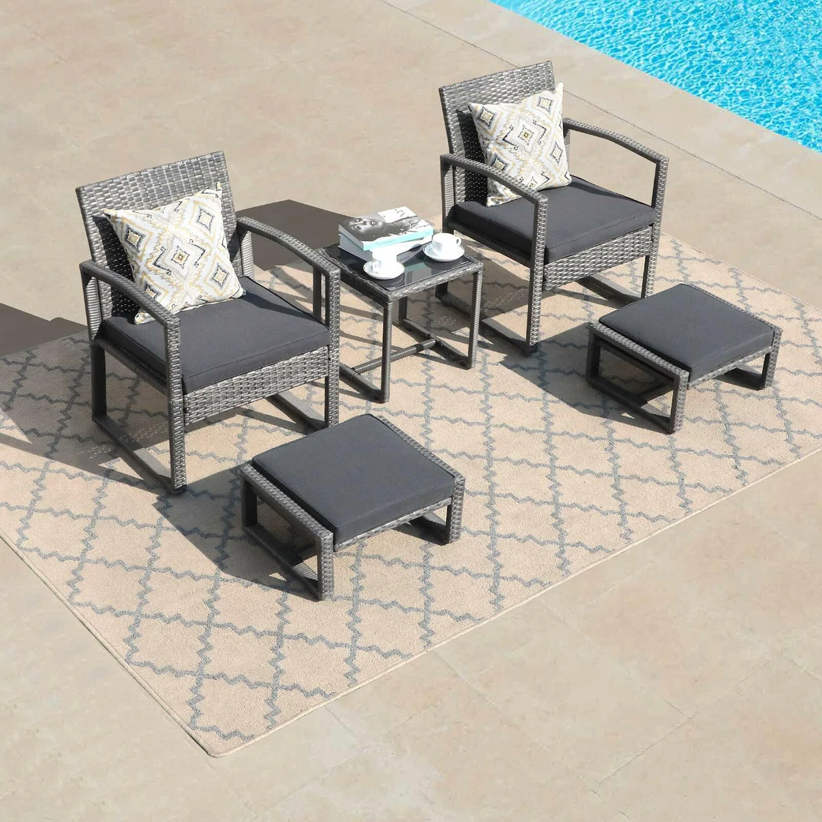 Patiorama 5 Piece Outdoor Patio Wicker Furniture Set All Weather