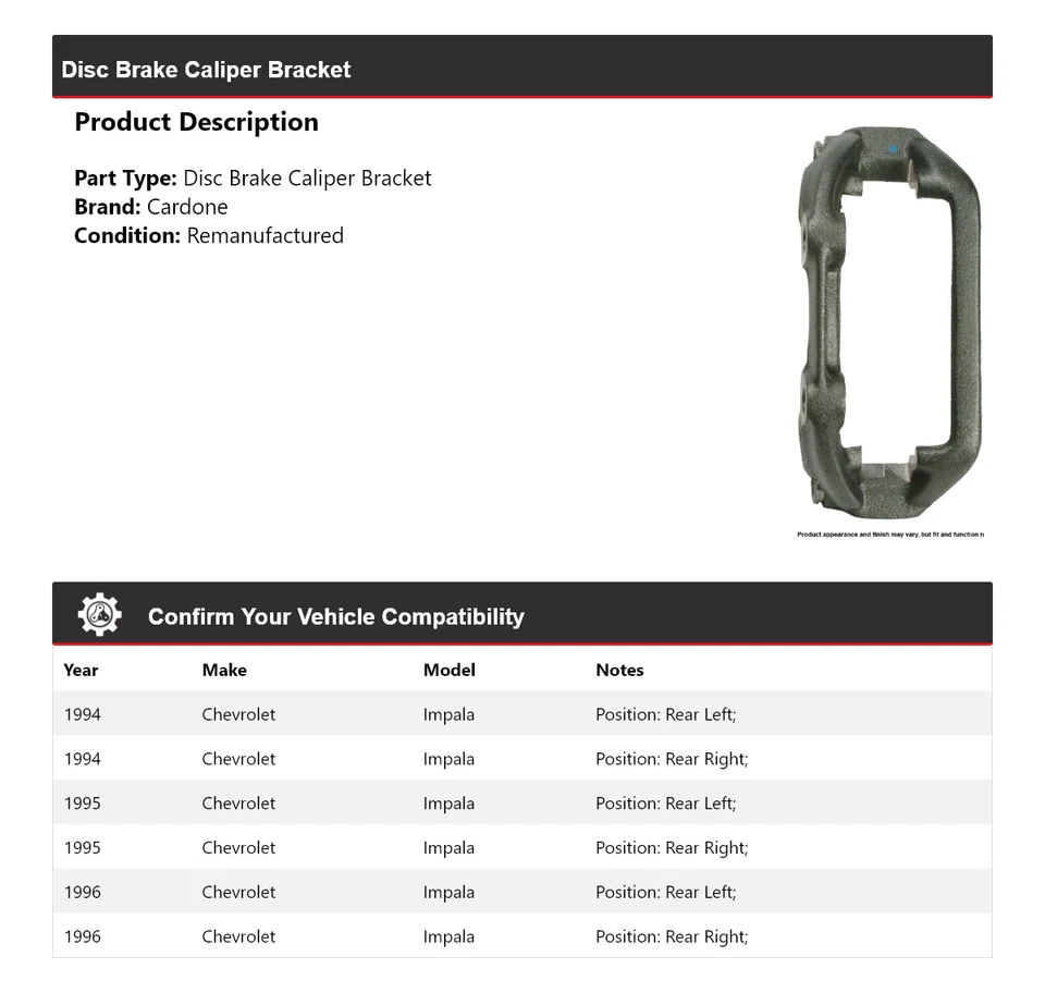 For 1994-1996 Chevrolet Impala Disc Brake Caliper Bracket Cardone 1995 - Image 2 of 4