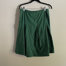 Talbots Petite Wmn 6P Green Side Zip Pleated Eyelet Embroidered Hem A-Line Skirt