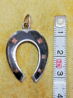 Antique Niello Silver Gold Vermeil  Equestrian Horseshoe Charm FOB watch chain.