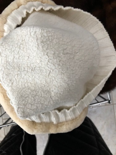 Ivory Sheared Mink FUR HAT BONNET BERET One Sz. Knitting Strip - Picture 6 of 8