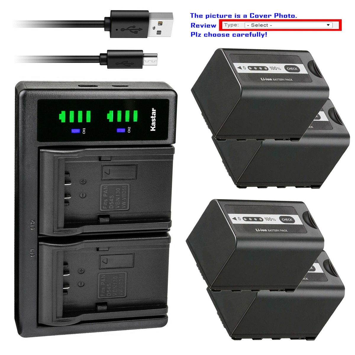 Kastar Battery LTD2 USB Charger for Panasonic AG-VBR59 AG-BRD50 VBR89G AG-VBR118 Kastar Battery LTD2 USB Charger for Panasonic AG-VBR59 AG-BRD50 VBR89G AG-VBR118