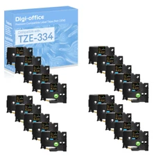 20PK Compatible with Brother PT-D210 TZe TZ 334 0.47" Gold on Black Label Tape