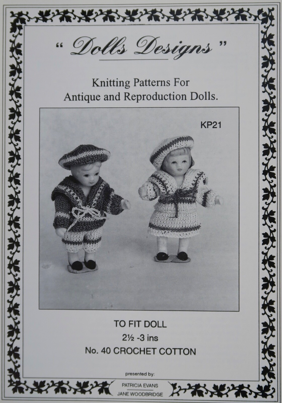 KP21. Knitting Pattern Tiny Sailor Suit for Boy and Girl Dolls. 2 1/23