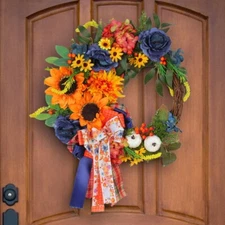 Artificial Seasonal Wreath for Front Door or Porch, Multicolor Flower