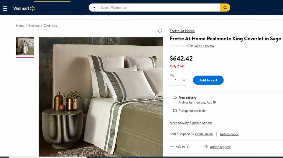 Cobertor Frette At Home Realmonte King en salvia (precio Walmart $642.42)