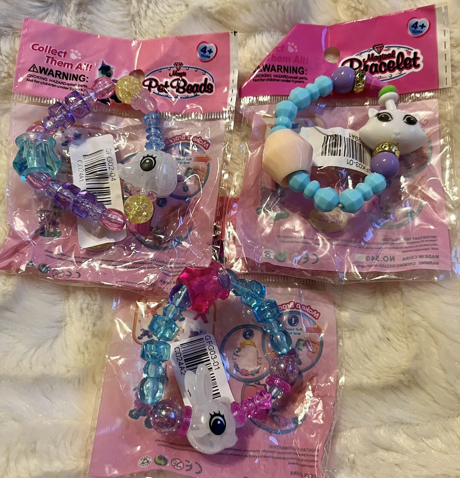 MAGIC PET BEADS ANIMAL BRACELET TOY SET OF 3 BUNNY CAT DOG N