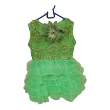 Party Kids Girls Flower Dress Sleeveless Ruched Shiny Chiffon 3-4Years