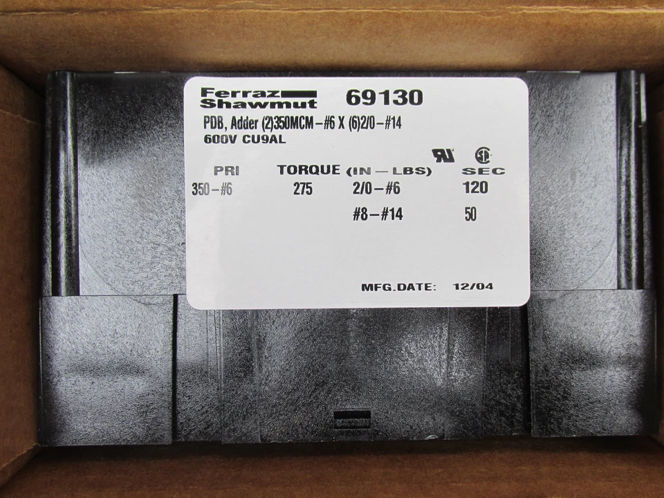 Ferraz Shawmut 69130 Large Power Block 2-Pole #6-350MCM 600V NEW!!! in Box - Image 3 of 4