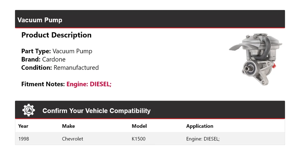 Bomba de vacío diésel de cartón para Chevrolet K1500 1998 Foto 2 de 4