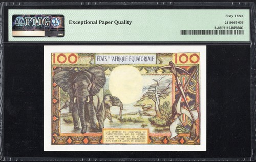 Equatorial African States Chad TCHAD 100 Francs P3a 1963 PMG63 UNC EPQ RARE - Picture 2 of 2