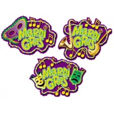 3 Packages of Mardi Gras 18" Wide Banners Cutouts-3 Designs each Pkg-9 Total NEW
