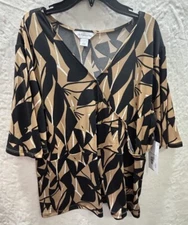 Set Liz Claiborne Black & Blue Camel Leaf Tops Poly/Spandex Corpcore Lightweight