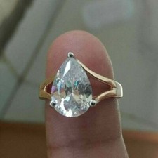 Lab-Created 3CT Pear Shape Diamond Solitaire Engagement Ring 14K Rose Gold Over