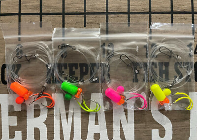 (4) Fluorocarbon Surf Fishing Rigs, Pier Rigs, Boat Rigs(Pro-Tec Color Hooks)