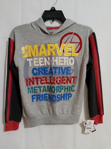 Ms. Marvel hooded sweatshirt girls size Medium (7/8) brand Hybrid NWT gray - Picture 2 of 12