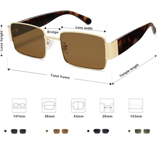 SOJOS Fashion Rectangle Sunglasses for Women Men Retro Vintage Gold/Brown SJ1162 - Picture 4 of 5