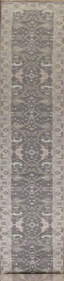 Gray Oushak Indian Narrow/ Long Runner Rug 2' 8'' x 19' 8'' Hand-knotted Wool Rug