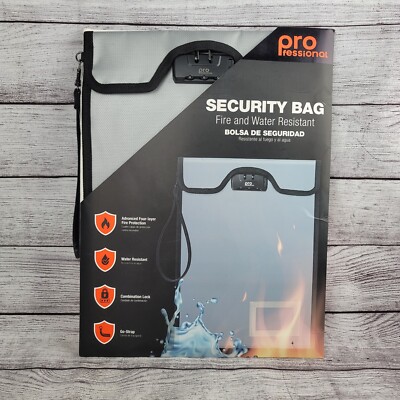 PROfessional SECURITY BAG Fire  & Water Resistant W/Combination Lock & Go Strap