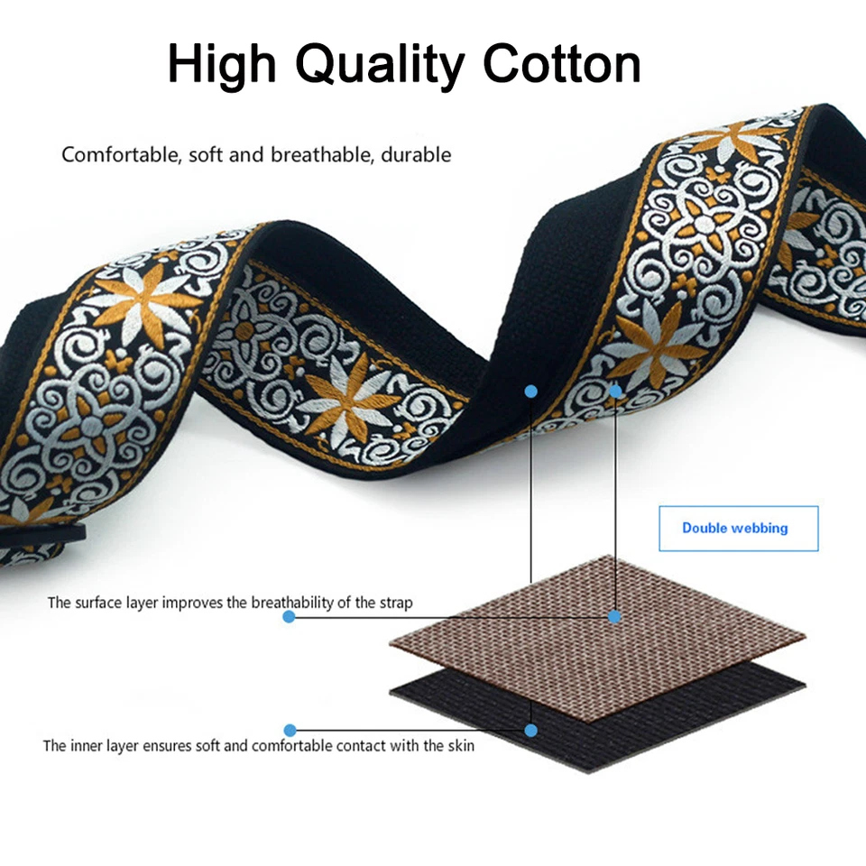 Alças de guitarra vintage bordadas para baixo guitarra acústica elétrica ajustável - Imagem 3 de 4