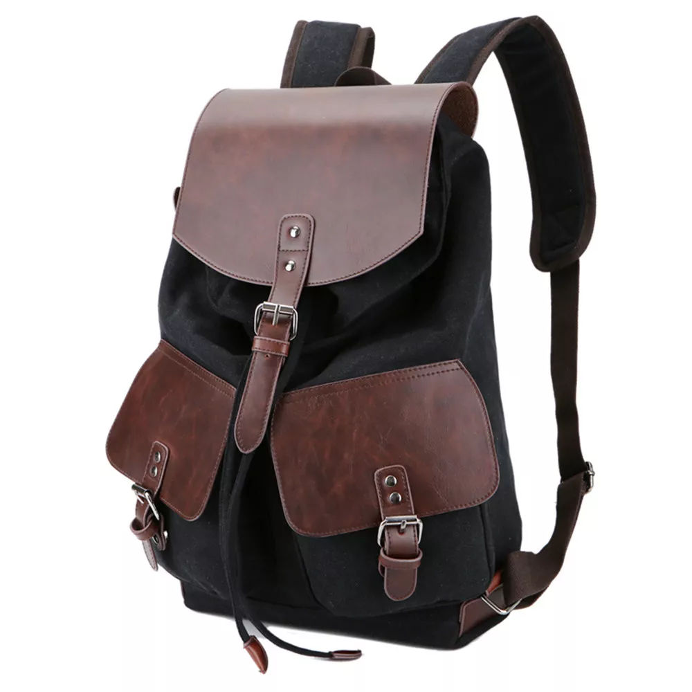 Manjianghong Black Brown Unisex Casual Messenger Backpack Canvas