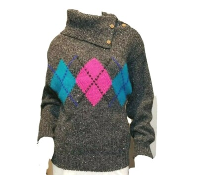 Vtg Gap Clothing Co Wool blend Argyle Button Collar Turtleneck Sweater  Women’s S