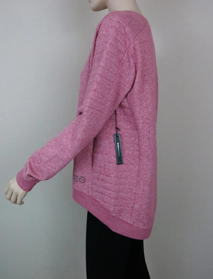 BCBG MaxAzria Sweatshirt Logo Quilted Long Sleeve Hi-Low Hem Marled Pink M - Image 3 of 4