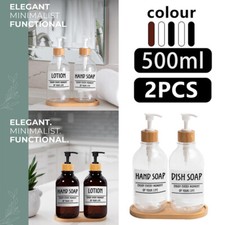 2 Pcs Bamboo Pump Soap Dispenser with Wood Tray  6 Label For Bathroom Kitchen
