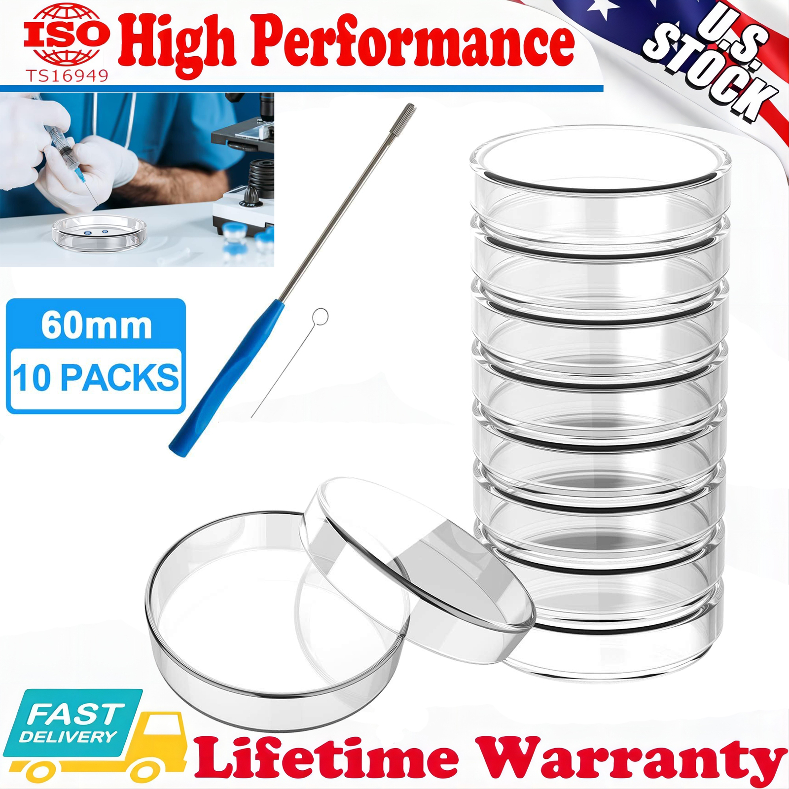 10x 60mm Glass Petri Dish with Lids High Borosilicate for Lab Science Experiment