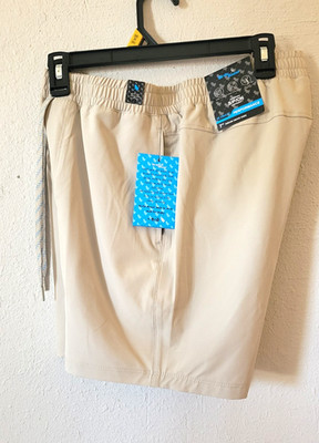 Birdie Bound Men's Beige Tech Shorts S 7'' Inseam Elastic Waist Pockets Stretch
