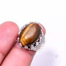 Yellow Tiger Eye -South Africa 925 Sterling Silver Ring s.8 R21, Christmas Gift